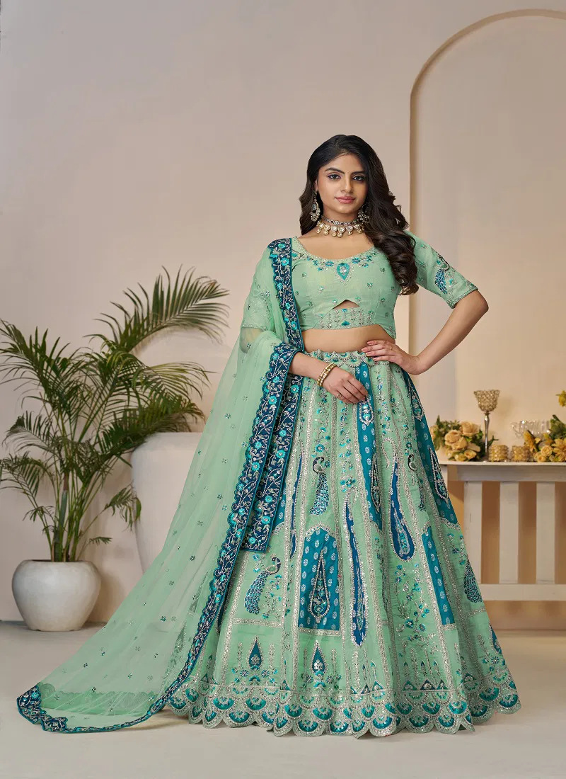 KF 484 Sky Blue Banarasi Silk Embroidered Lehenga Choli Wholesale Market In Surat